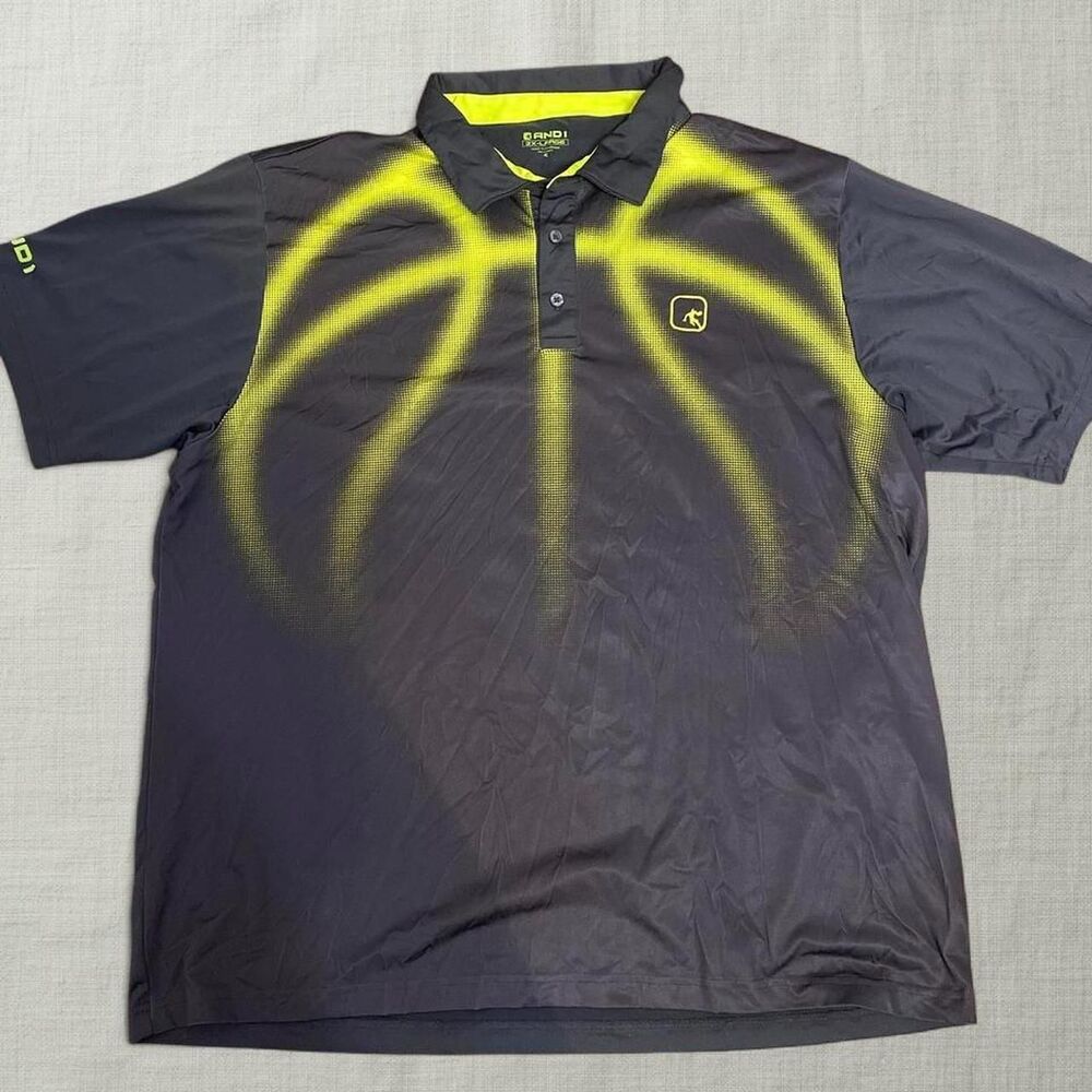 And1 Men's Charcoal and Neon Basketball Polo-shirts